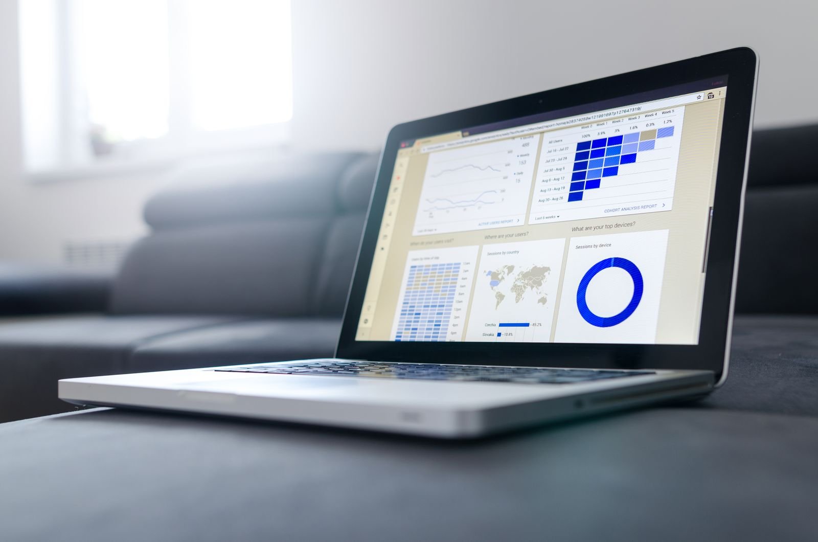 Laptop showing a performance marketing analytics dashboard